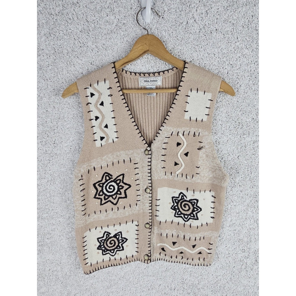 Vintage‎ 90s Gina Peters Knit Sweater Vest Women's Large Teacher Sun Star